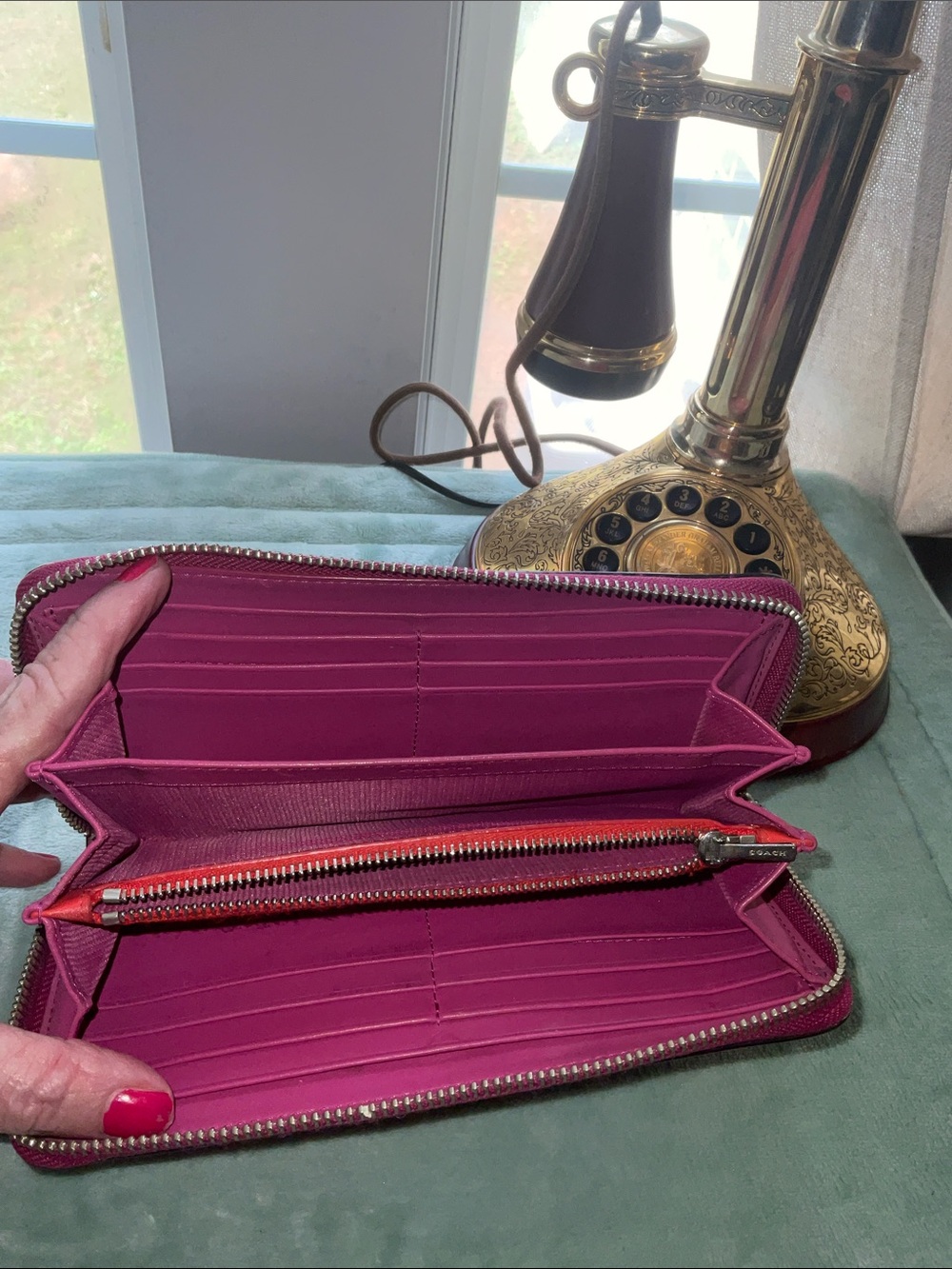Coach Hot Pink Zip-Around Leather Wallet - Picture 7 of 8